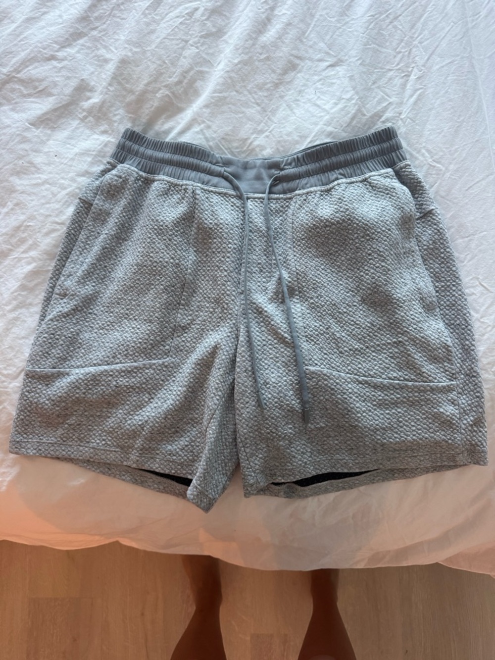 Light Gray Textured Drawstring Shorts